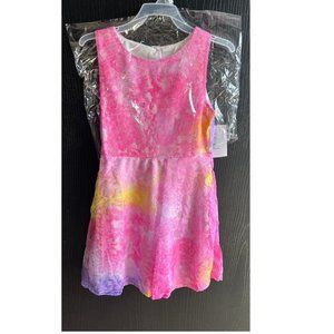 Girls Tie Dye Easter Dress Lace Pink Yellow Purple Lace Over The Skirt 8-12